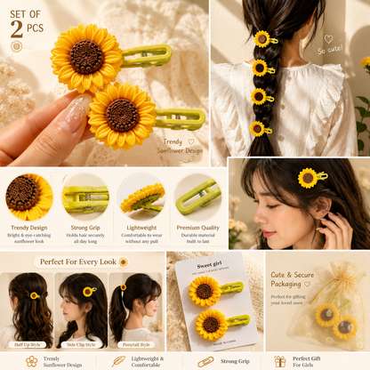 🌻 Sunflower Hair Clips for Girls (Set of 2) | Cute Korean Hair Accessories | Cuties Club cutiesclub.in