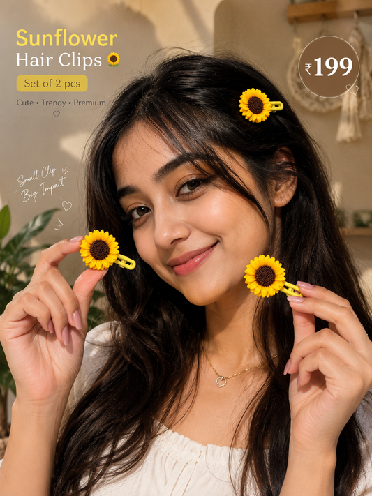 🌻 Sunflower Hair Clips for Girls (Set of 2) | Cute Korean Hair Accessories | Cuties Club cutiesclub.in