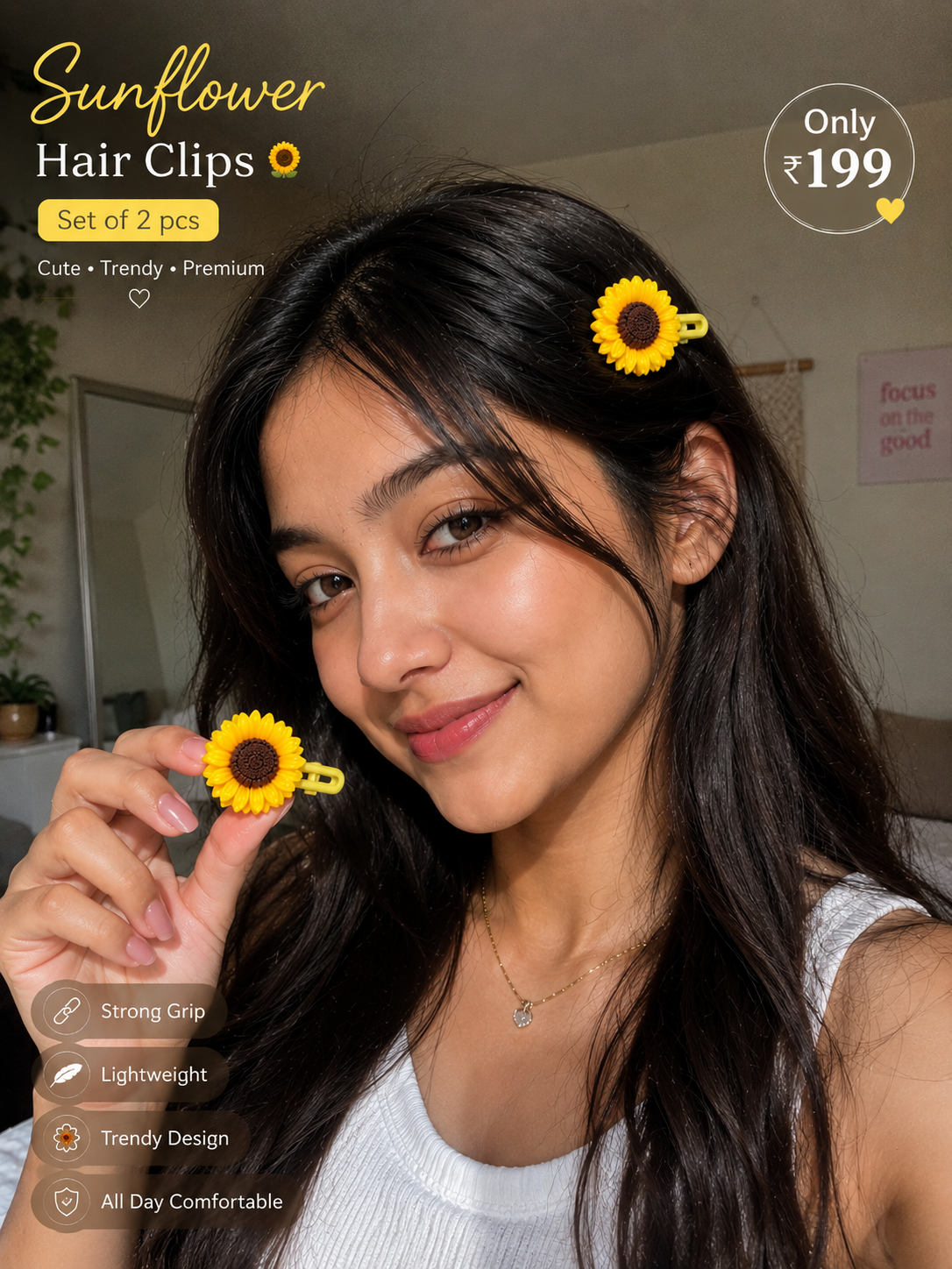 🌻 Sunflower Hair Clips for Girls (Set of 2) | Cute Korean Hair Accessories | Cuties Club cutiesclub.in