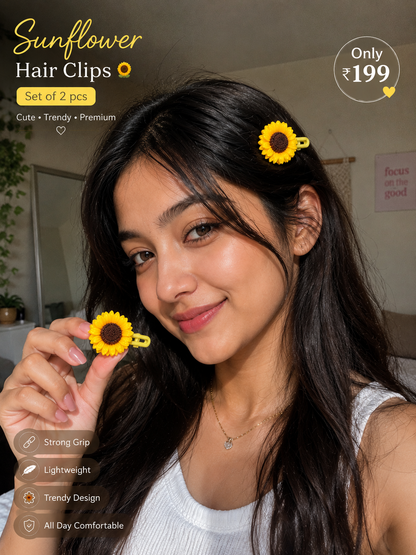 🌻 Sunflower Hair Clips for Girls (Set of 2) | Cute Korean Hair Accessories | Cuties Club cutiesclub.in