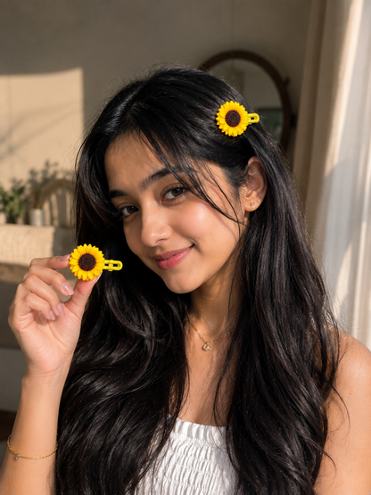🌻 Sunflower Hair Clips for Girls (Set of 2) | Cute Korean Hair Accessories | Cuties Club cutiesclub.in