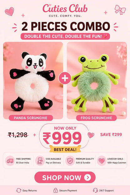 Cute Plush Hair Buddy Combo Pack (Pikachu & Panda) | Soft Kawaii Hair Accessories | Bestie & Family Gift Set cutiesclub.in