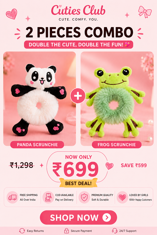 Cute Plush Hair Buddy Combo Pack (Pikachu & Panda) | Soft Kawaii Hair Accessories | Bestie & Family Gift Set cutiesclub.in