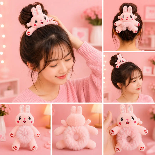 Cute Plush Hair Buddy Combo Pack (🐸 Frog, 🐼 Panda,🐰 Bunny ⚡Pikachu) | Soft Kawaii Hair Accessories | Bestie & Family Gift Set cutiesclub.in