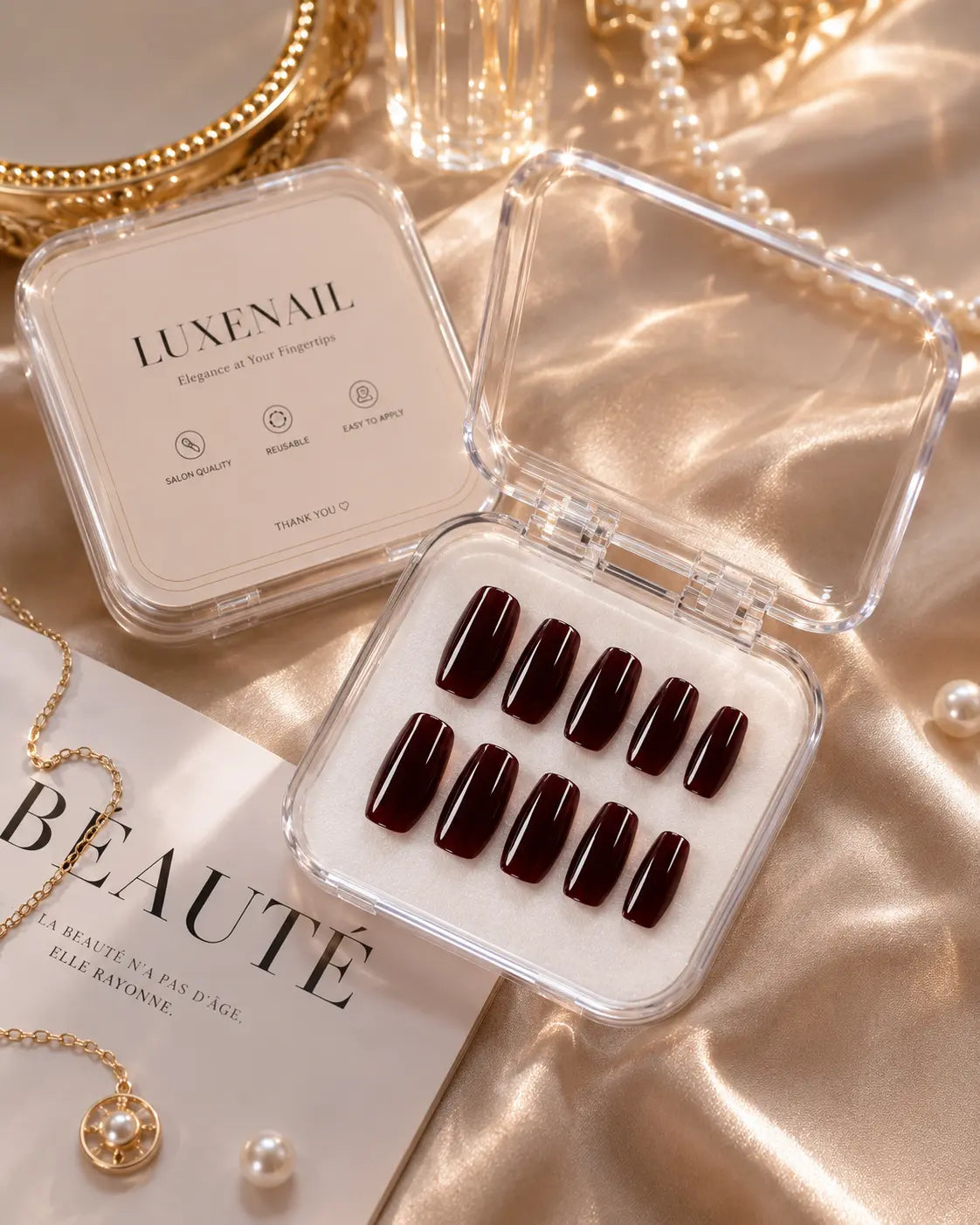 Luxury Burgundy Press-On Nails – Reusable Glossy Wine Red Nail Set for Girls | Salon Style at Home cutiesclub.in