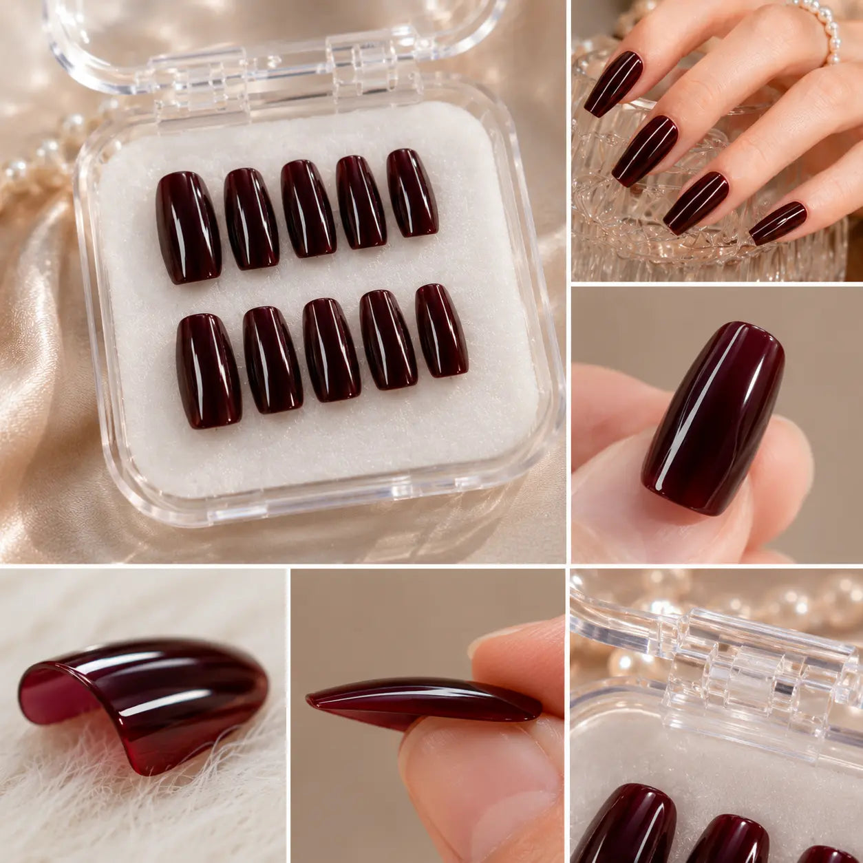 Luxury Burgundy Press-On Nails – Reusable Glossy Wine Red Nail Set for Girls | Salon Style at Home cutiesclub.in