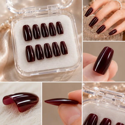 Luxury Burgundy Press-On Nails – Reusable Glossy Wine Red Nail Set for Girls | Salon Style at Home cutiesclub.in