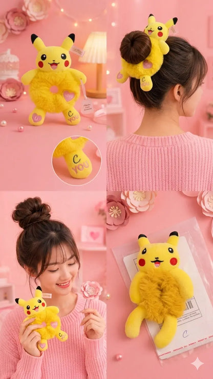 Cute Pikachu Plush Hair Buddy Scrunchie – Soft Kawaii Hair Accessory 💛 cutiesclub.in
