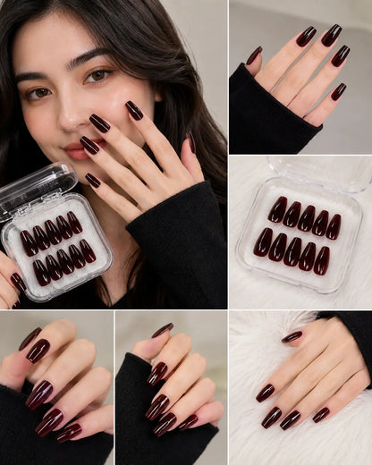 Luxury Burgundy Press-On Nails – Reusable Glossy Wine Red Nail Set for Girls | Salon Style at Home cutiesclub.in