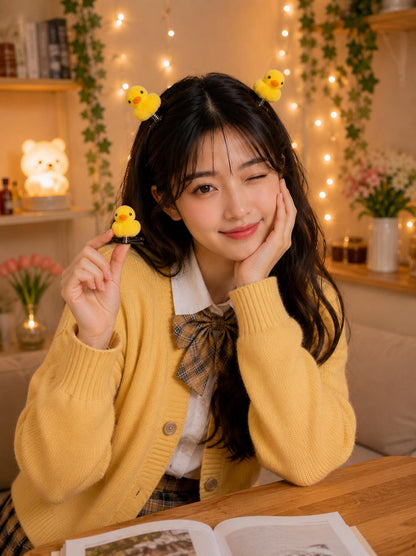 🐥 Cute Korean Duck Hair Clip | Fun Hair Accessory for Girls | Soft, Fluffy & Trendy 💛  Everyday Cute Look 💛 cutiesclub.in