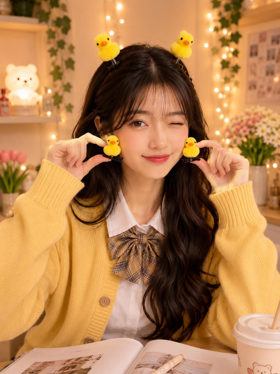 🐥 Cute Korean Duck Hair Clip | Fun Hair Accessory for Girls | Soft, Fluffy & Trendy 💛  Everyday Cute Look 💛 cutiesclub.in