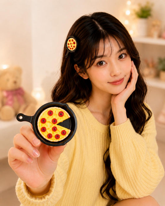 🍕 Pizza Hair Clip for Girls | Cute Korean Style Mini Pizza Hair Clip | Fun & Trendy Hair Accessory cutiesclub.in