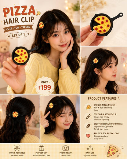 🍕 Pizza Hair Clip for Girls | Cute Korean Style Mini Pizza Hair Clip | Fun & Trendy Hair Accessory cutiesclub.in