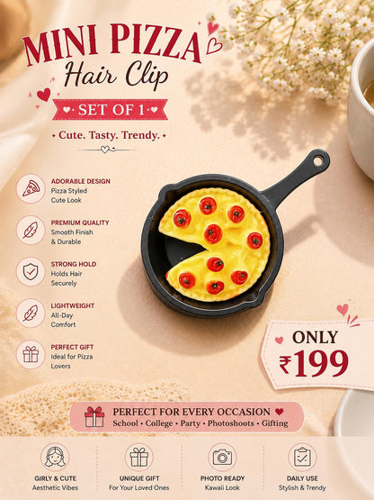 🍕 Pizza Hair Clip for Girls | Cute Korean Style Mini Pizza Hair Clip | Fun & Trendy Hair Accessory cutiesclub.in