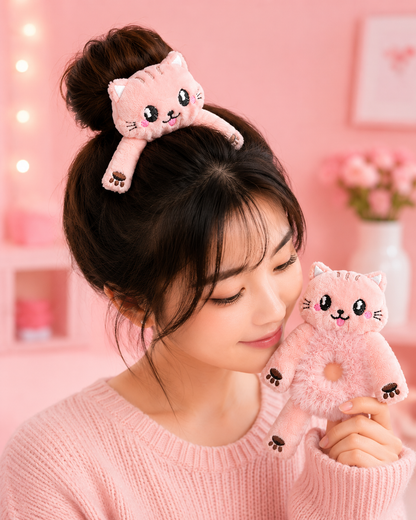 Cute kitty Plush Hair Buddy Scrunchie – Kawaii Hair Accessory 🐱 cutiesclub.in