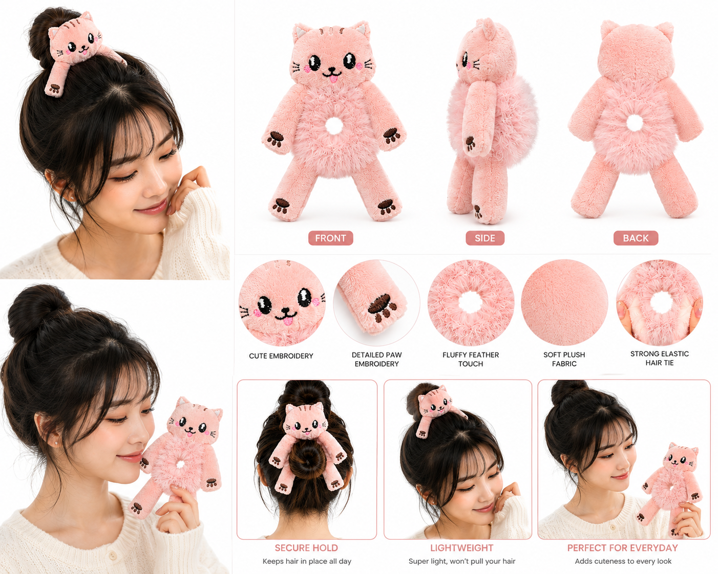 Cute kitty Plush Hair Buddy Scrunchie – Kawaii Hair Accessory 🐱 cutiesclub.in