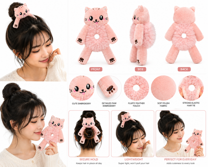 Cute kitty Plush Hair Buddy Scrunchie – Kawaii Hair Accessory 🐱 cutiesclub.in