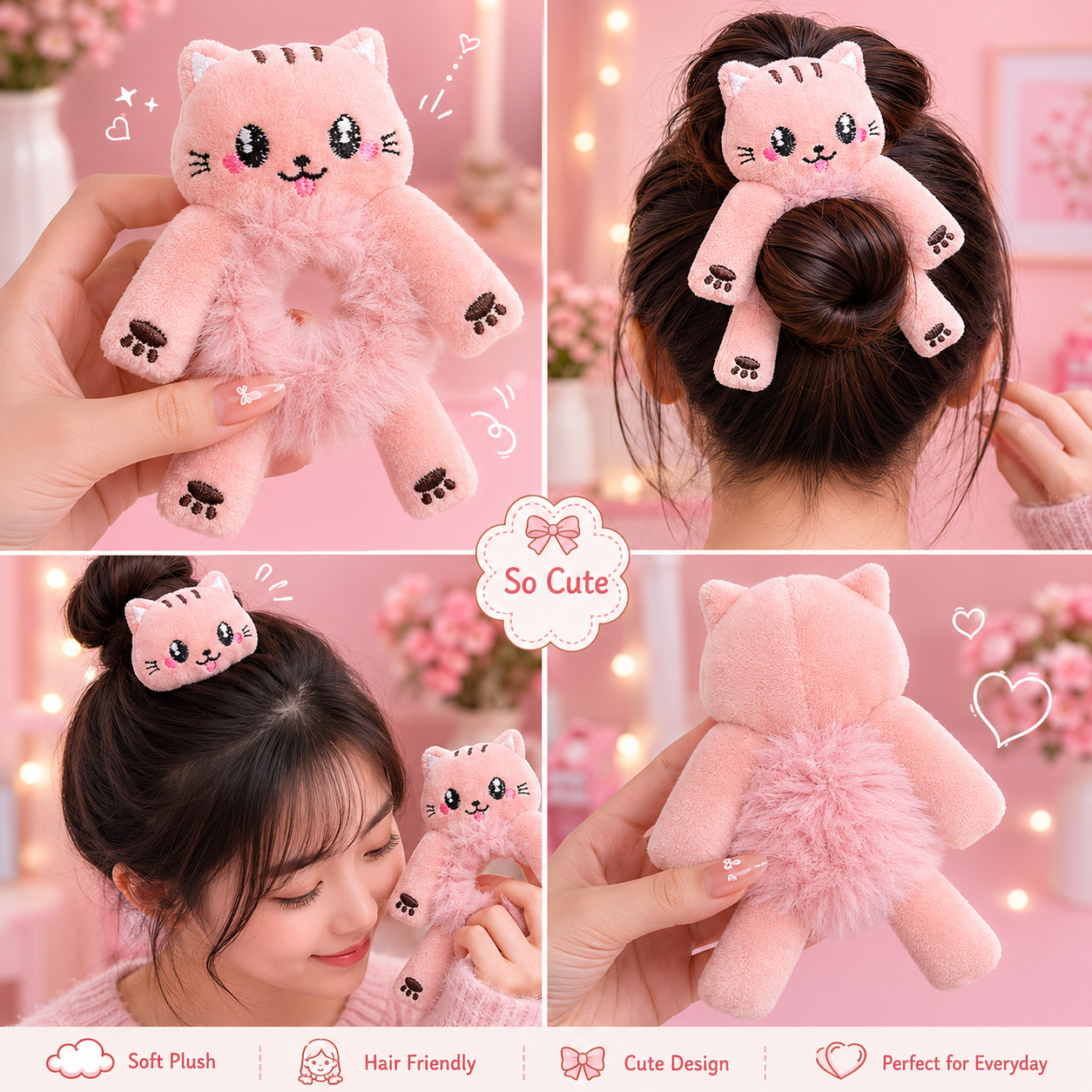 Cute kitty Plush Hair Buddy Scrunchie – Kawaii Hair Accessory 🐱 cutiesclub.in