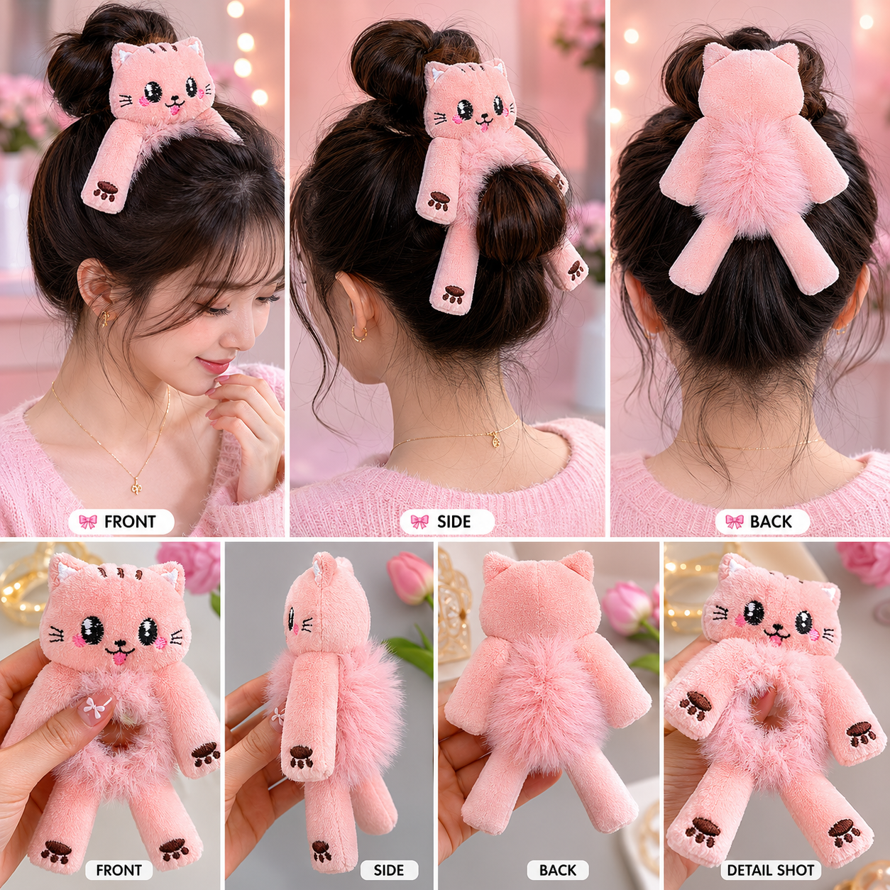 Cute kitty Plush Hair Buddy Scrunchie – Kawaii Hair Accessory 🐱 cutiesclub.in