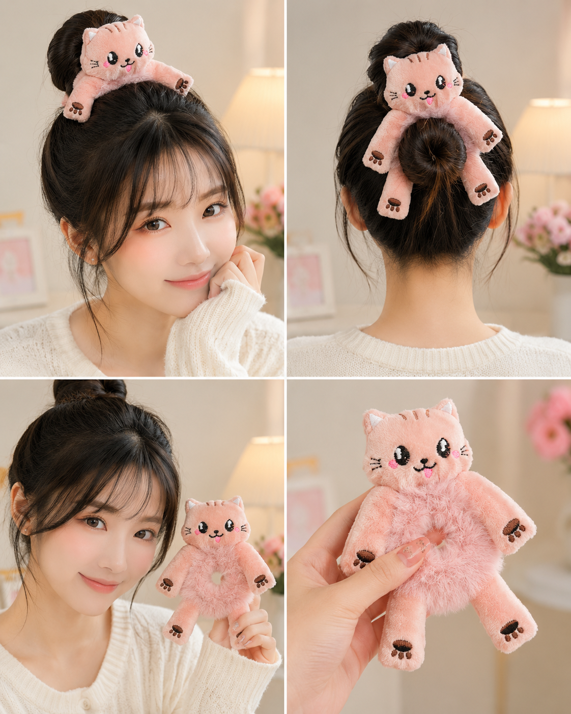 Cute kitty Plush Hair Buddy Scrunchie – Kawaii Hair Accessory 🐱 cutiesclub.in
