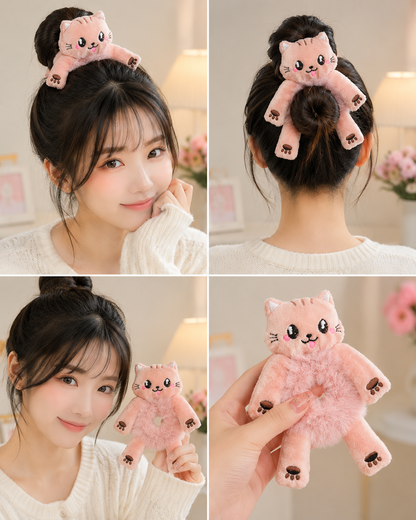 Cute kitty Plush Hair Buddy Scrunchie – Kawaii Hair Accessory 🐱 cutiesclub.in
