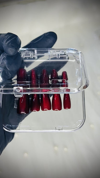Luxury Burgundy Press-On Nails – Reusable Glossy Wine Red Nail Set for Girls | Salon Style at Home